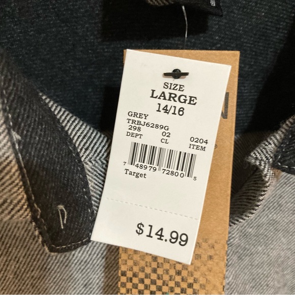 NWT Boys Flannel Shirt Button Down Gray Black White Size Large L 14 / 16 - Picture 4 of 6